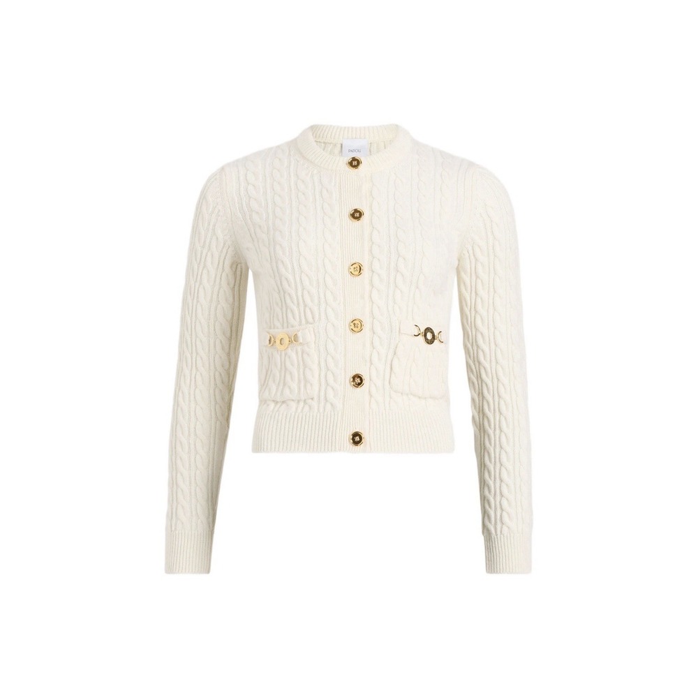 Patou Wool Cashmere Ivory Cable Knit Cardigan Sweater XS Old Money Parisian